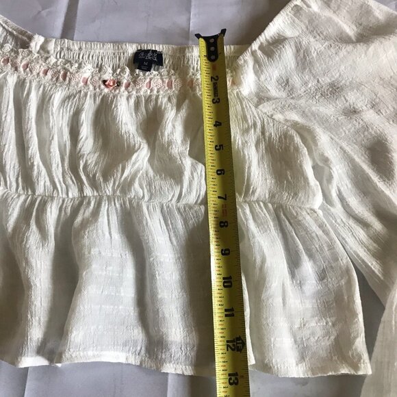 Beverly‎ and Beck Lily Long Puff Sleeve Smocked Babydoll Crop Top White Sz M - Picture 8 of 9